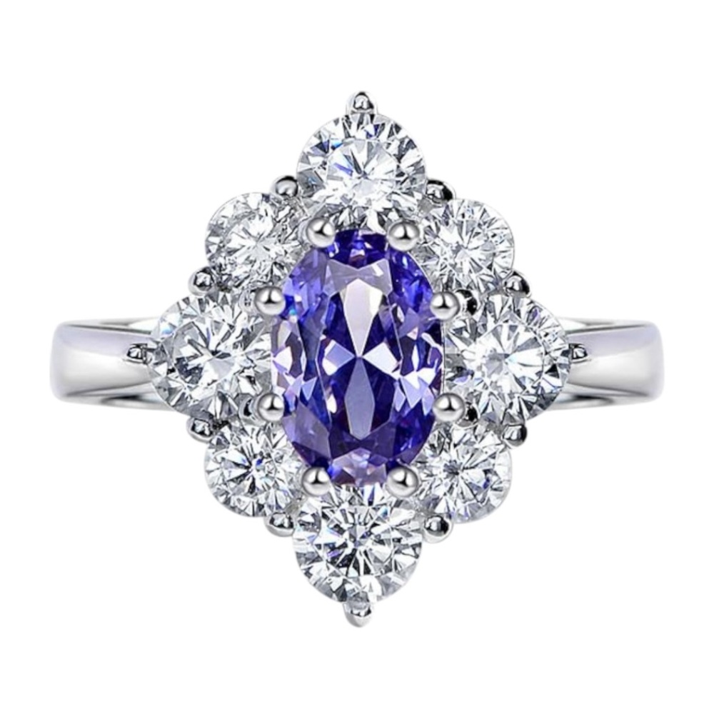 Elegant Oval Blue Stone Cubic Zirconia Ring